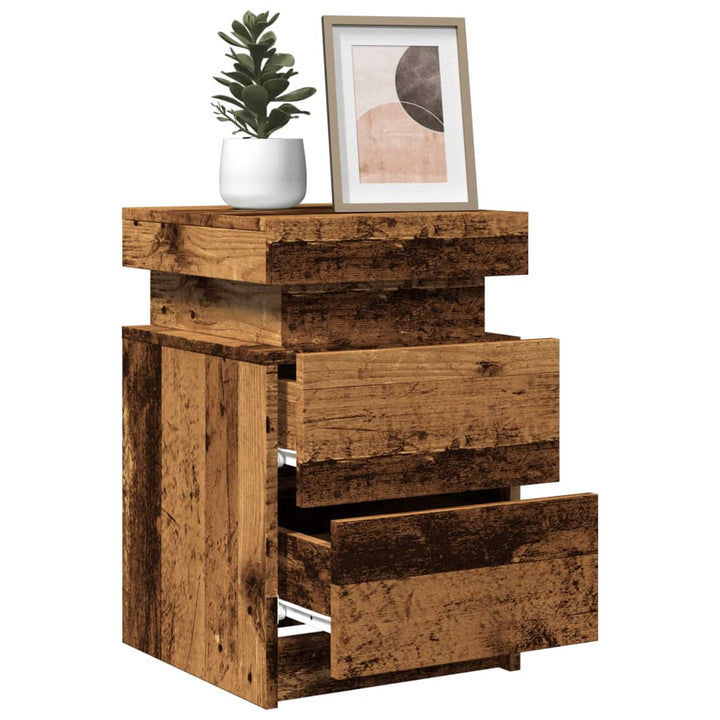 sengeborde 2stk. 35x39x55cm LED konstrueret træ gammelt trælook