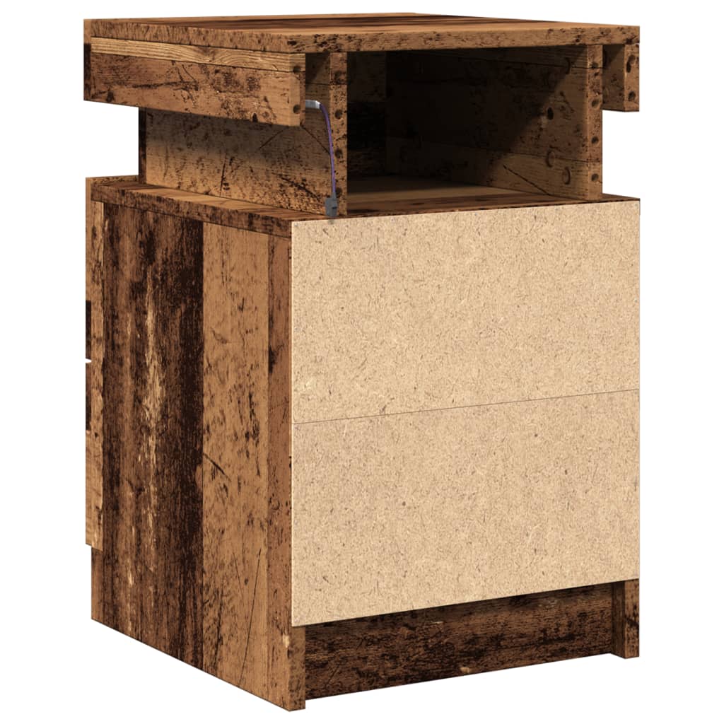 sengeborde 2stk. 35x39x55cm LED konstrueret træ gammelt trælook