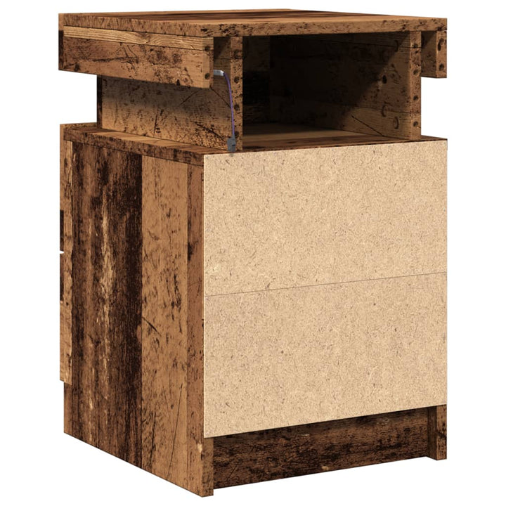 sengeborde 2stk. 35x39x55cm LED konstrueret træ gammelt trælook