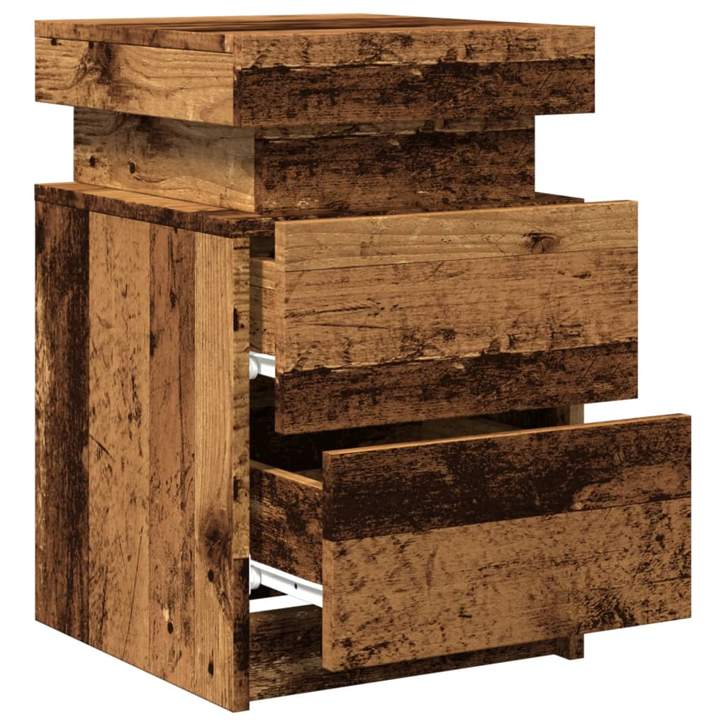 sengeborde 2stk. 35x39x55cm LED konstrueret træ gammelt trælook