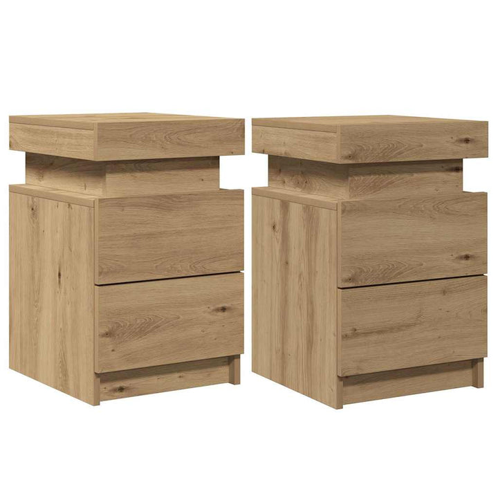 sengeborde 2 stk. 35x39x55 cm LED-lys konstrueret træ kunsteg
