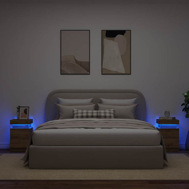sengeborde 2 stk. 35x39x55 cm LED-lys konstrueret træ kunsteg