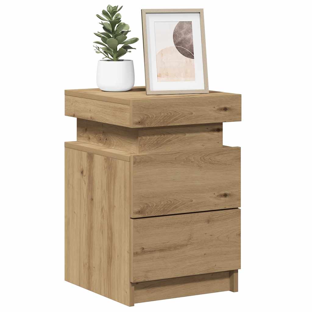 sengeborde 2 stk. 35x39x55 cm LED-lys konstrueret træ kunsteg