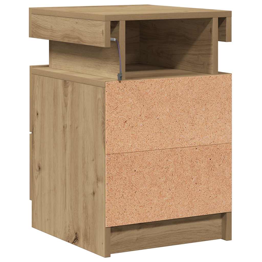 sengeborde 2 stk. 35x39x55 cm LED-lys konstrueret træ kunsteg