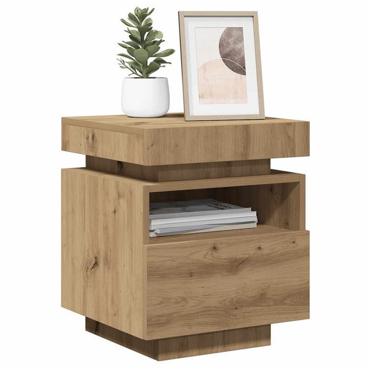 sengeborde 2 stk. med LED-lys 40x39x48,5 cm kunsteg