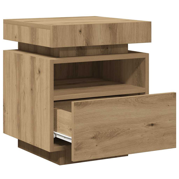 sengeborde 2 stk. med LED-lys 40x39x48,5 cm kunsteg