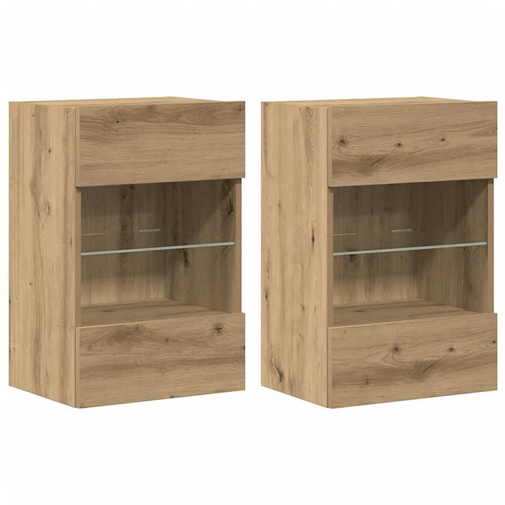 væghængte skabe til TV 2 stk. med LED-lys 40x30x60,5 cm kunsteg