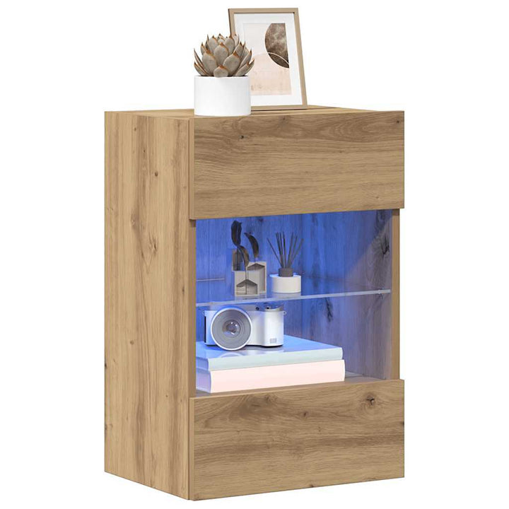 væghængte skabe til TV 2 stk. med LED-lys 40x30x60,5 cm kunsteg