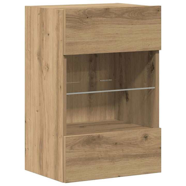 væghængte skabe til TV 2 stk. med LED-lys 40x30x60,5 cm kunsteg