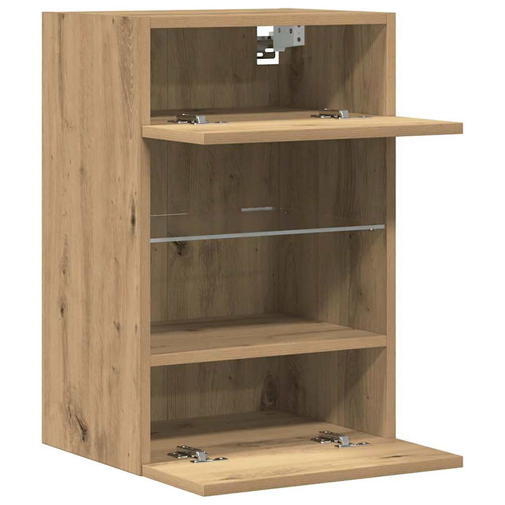 væghængte skabe til TV 2 stk. med LED-lys 40x30x60,5 cm kunsteg
