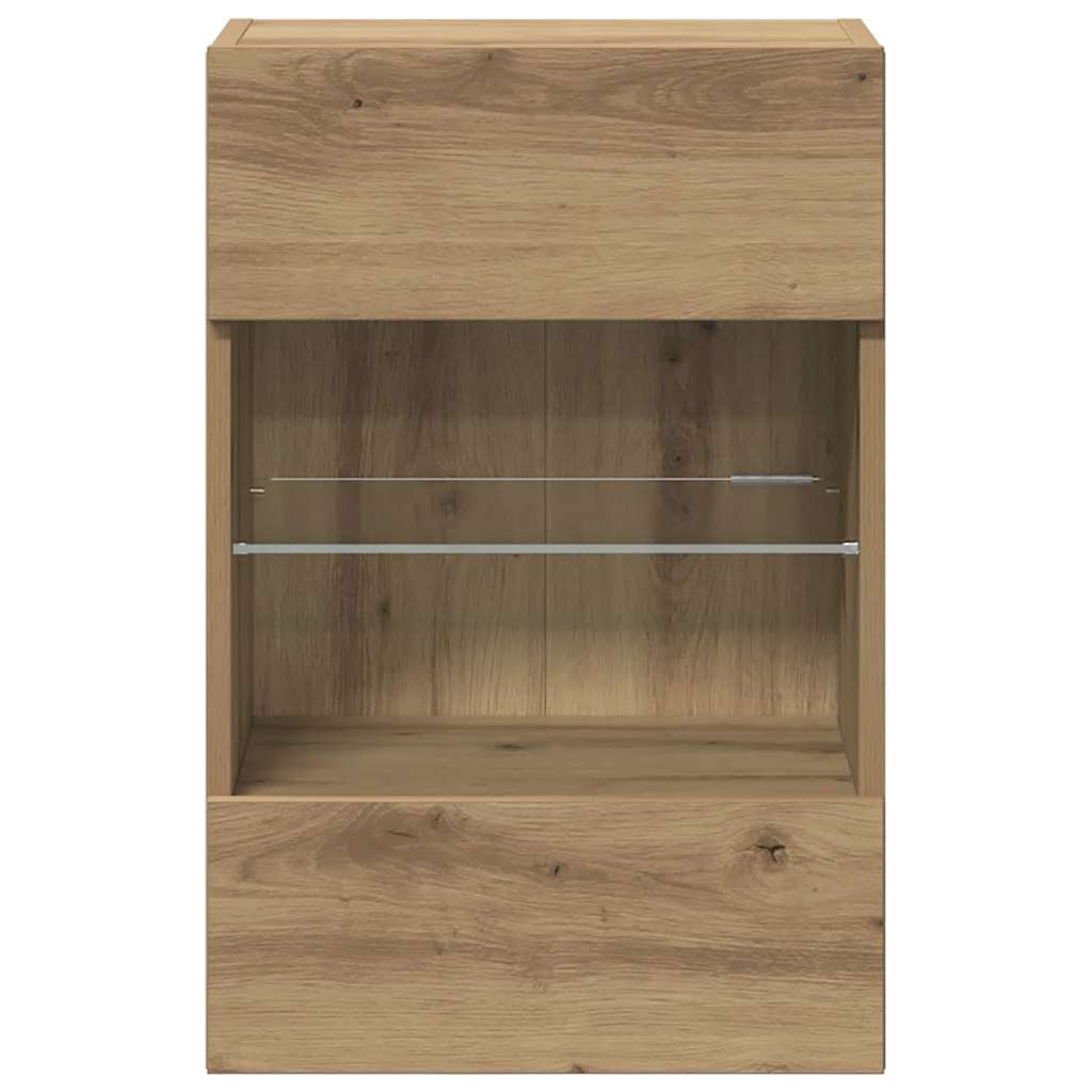væghængte skabe til TV 2 stk. med LED-lys 40x30x60,5 cm kunsteg