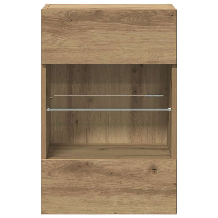 væghængte skabe til TV 2 stk. med LED-lys 40x30x60,5 cm kunsteg