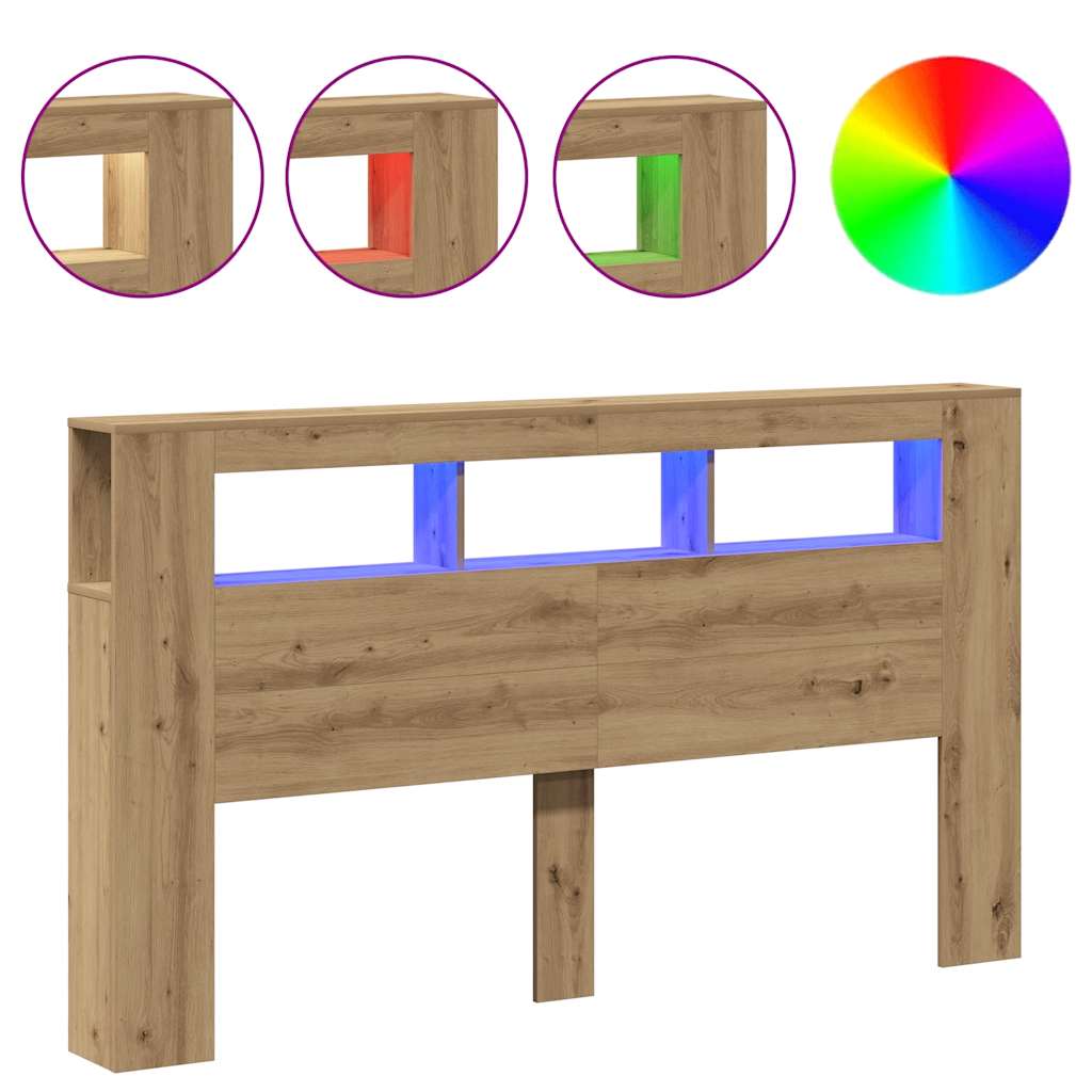 sengegavl m. LED-lys 180x18,5x103,5 cm konstrueret træ kunsteg
