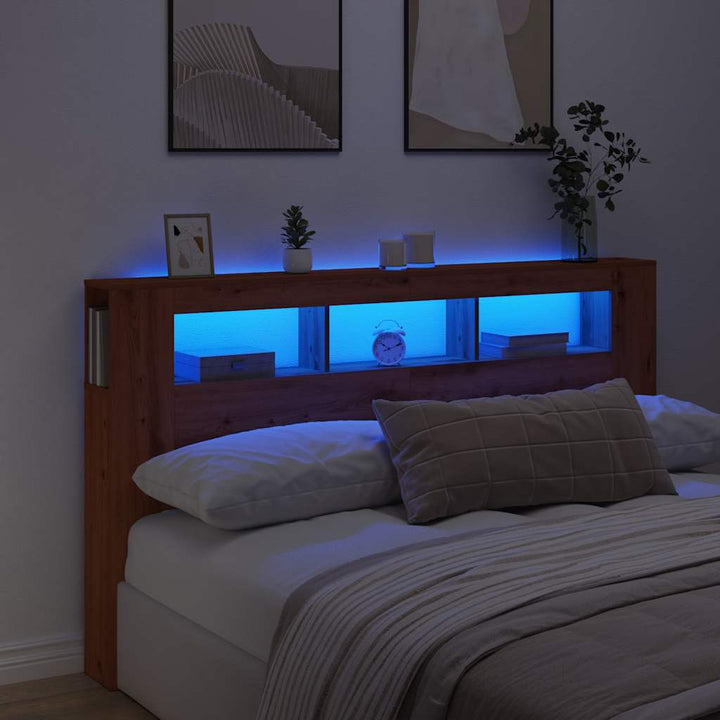 sengegavl m. LED-lys 180x18,5x103,5 cm konstrueret træ kunsteg