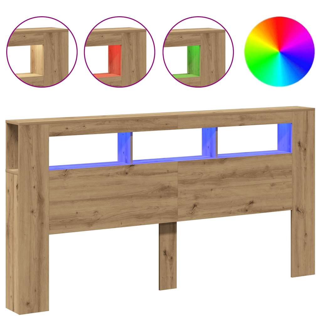 sengegavl m. LED-lys 200x18,5x103,5 cm konstrueret træ kunsteg