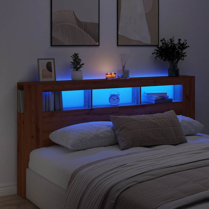 sengegavl m. LED-lys 200x18,5x103,5 cm konstrueret træ kunsteg