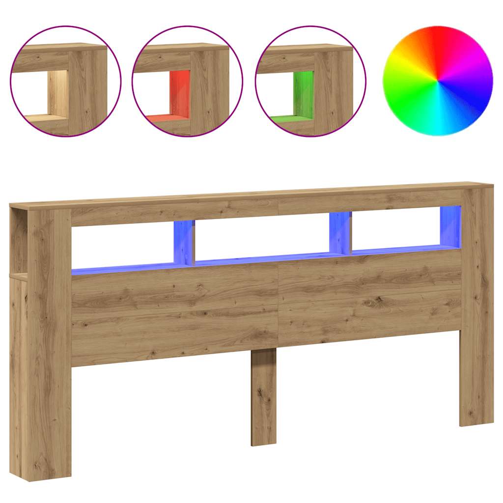 sengegavl m. LED-lys 220x18,5x103,5 cm konstrueret træ kunsteg