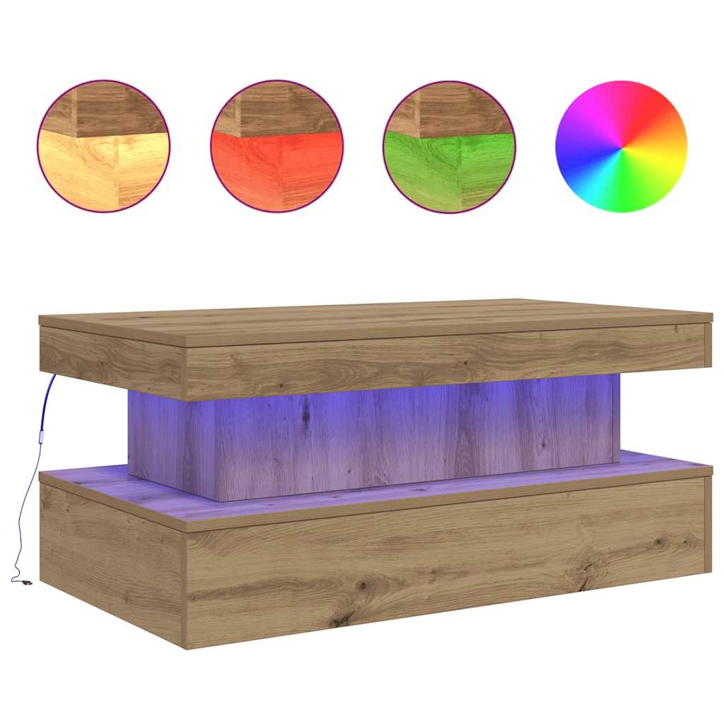 sofabord med LED-lys 90x50x40 cm kunsteg