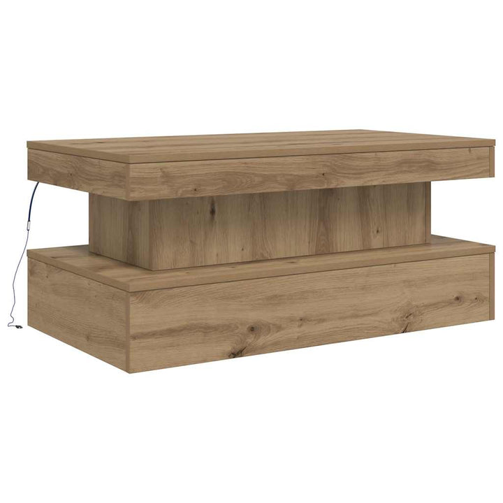 sofabord med LED-lys 90x50x40 cm kunsteg