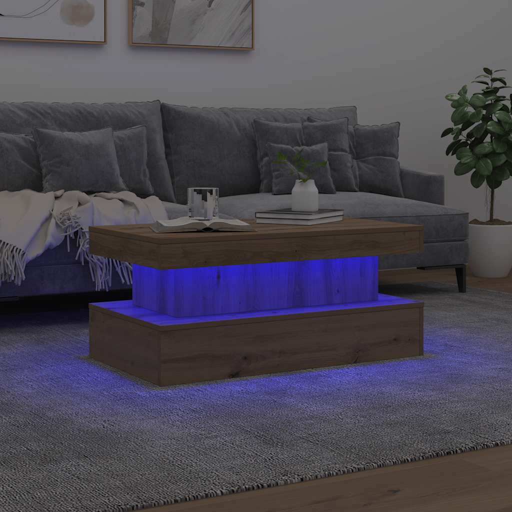 sofabord med LED-lys 90x50x40 cm kunsteg