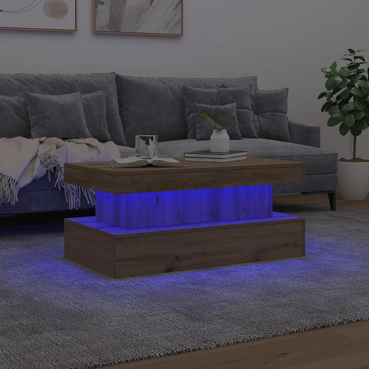 sofabord med LED-lys 90x50x40 cm kunsteg