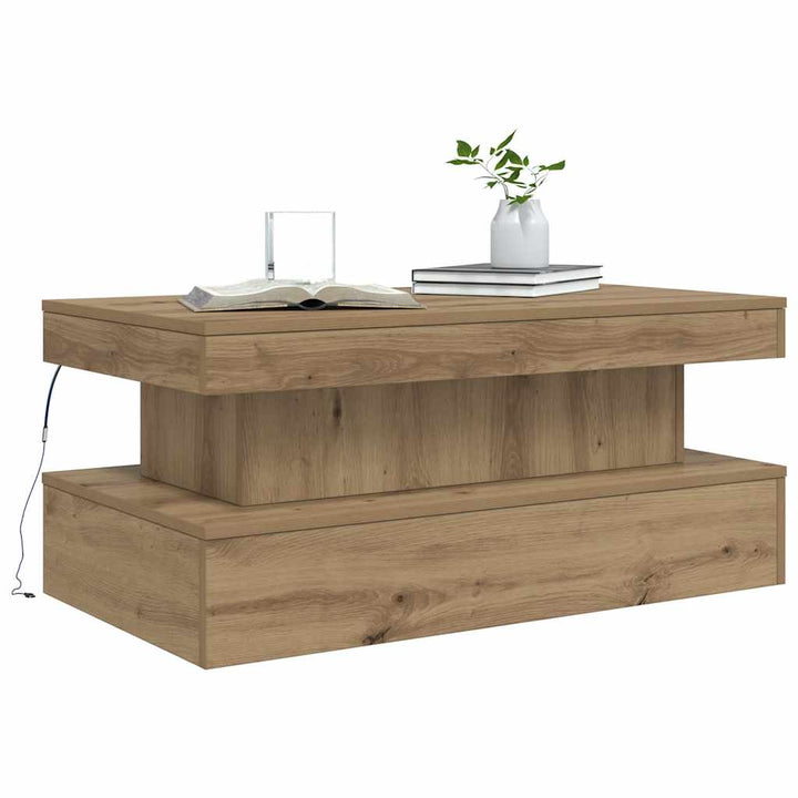 sofabord med LED-lys 90x50x40 cm kunsteg