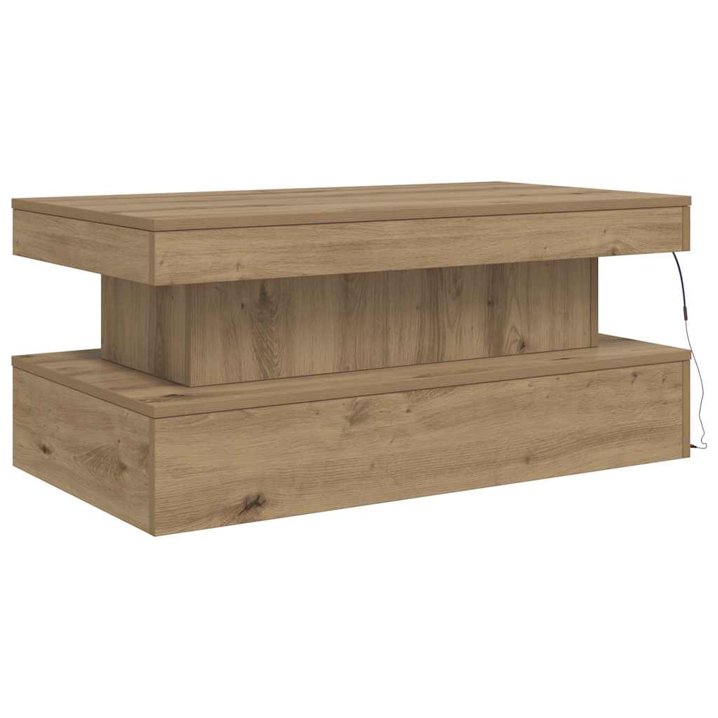 sofabord med LED-lys 90x50x40 cm kunsteg