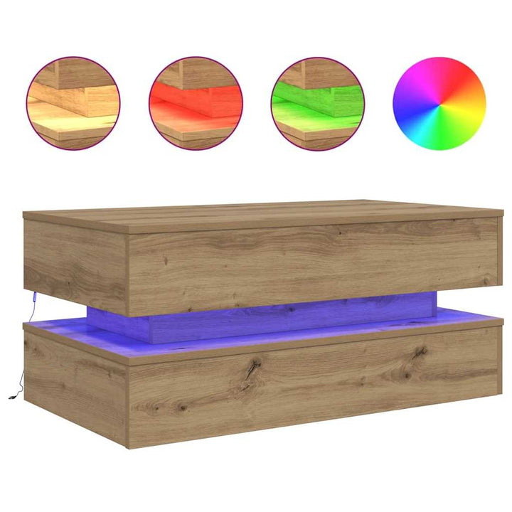 sofabord med LED-lys 90x50x40 cm kunsteg