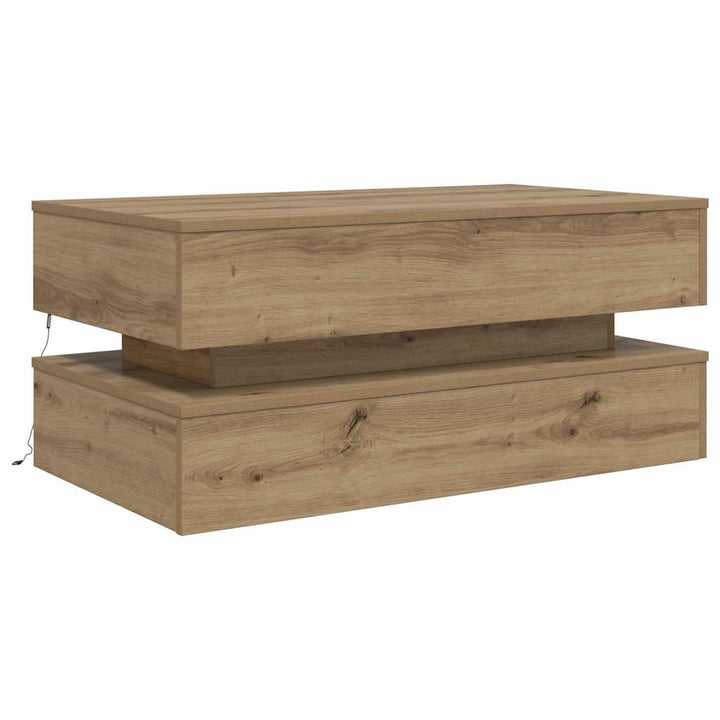 sofabord med LED-lys 90x50x40 cm kunsteg