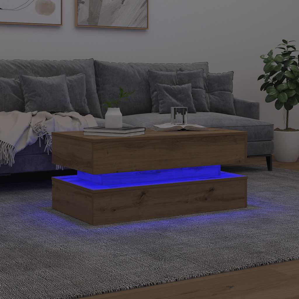 sofabord med LED-lys 90x50x40 cm kunsteg
