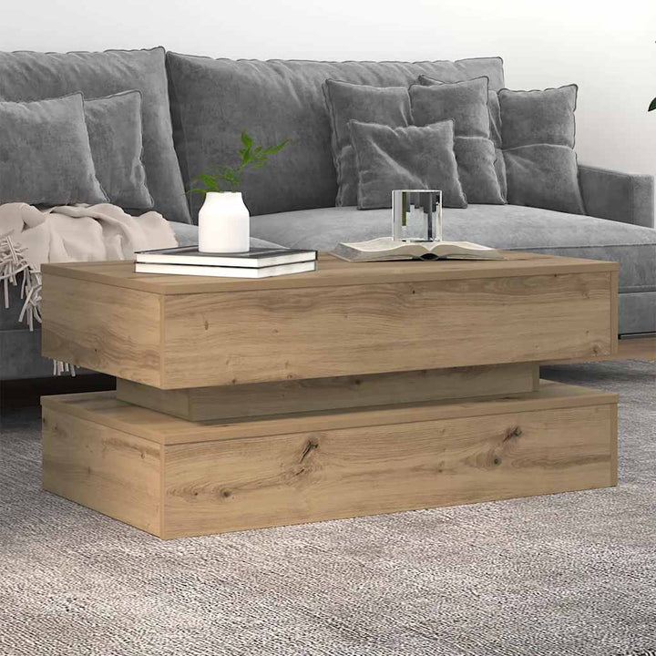 sofabord med LED-lys 90x50x40 cm kunsteg