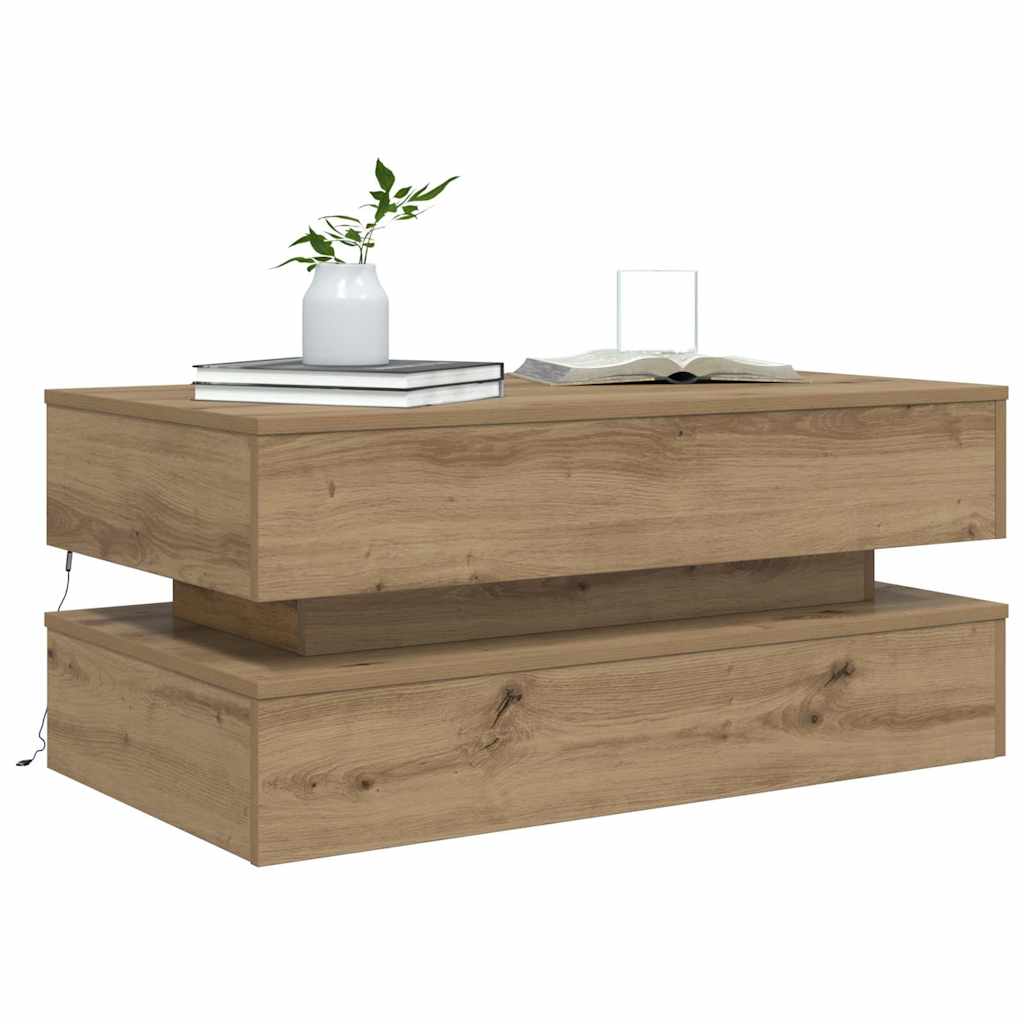 sofabord med LED-lys 90x50x40 cm kunsteg