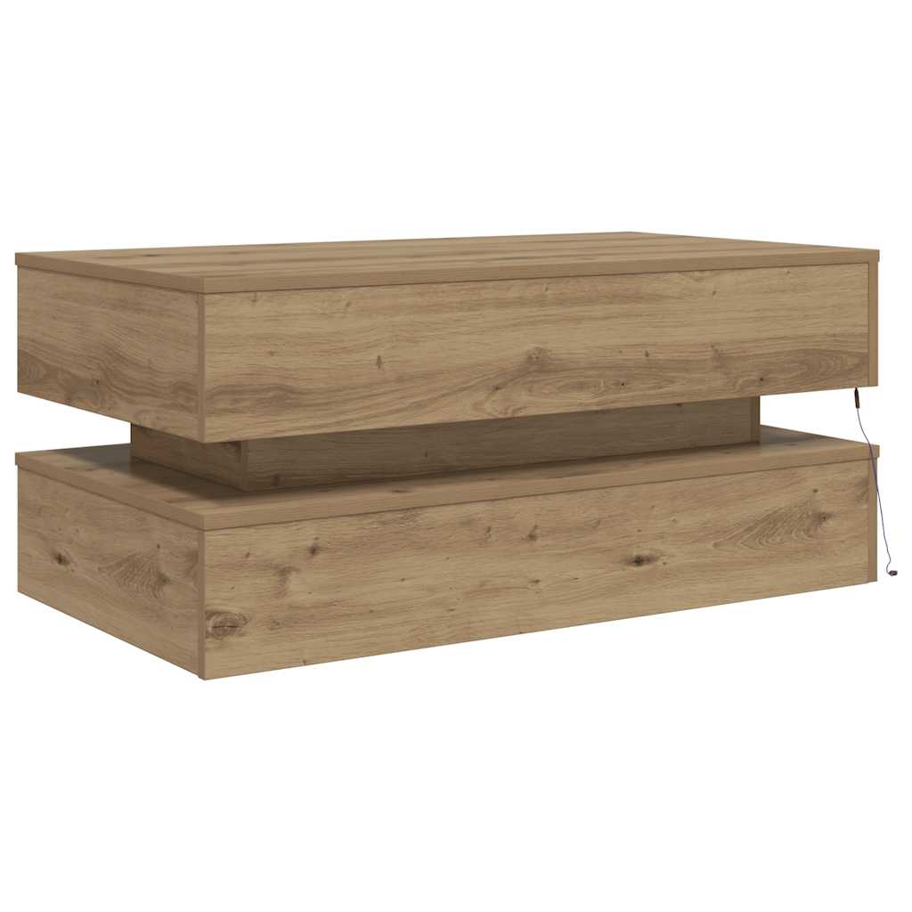 sofabord med LED-lys 90x50x40 cm kunsteg