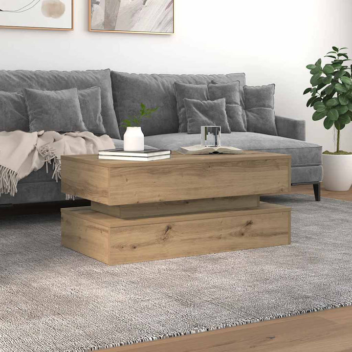 sofabord med LED-lys 90x50x40 cm kunsteg