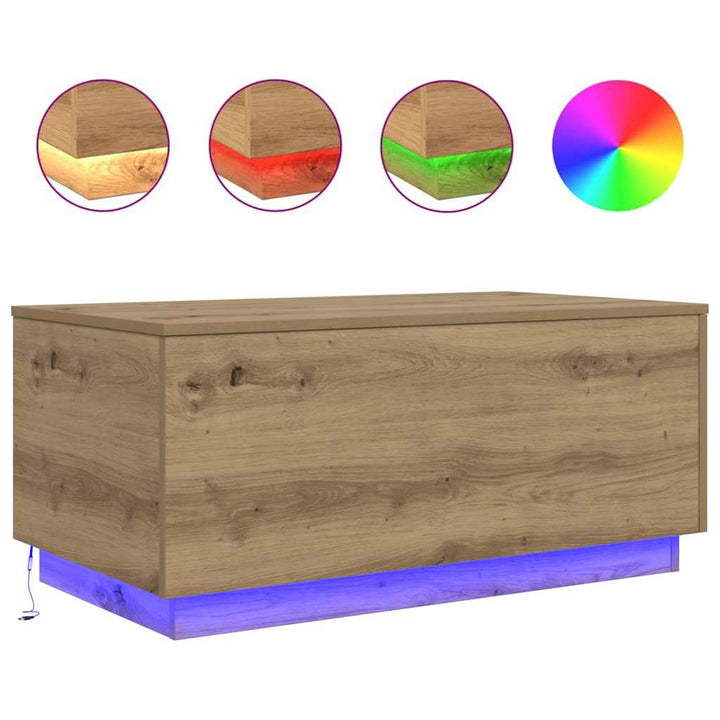 sofabord med LED-lys 90x50x40 cm kunsteg