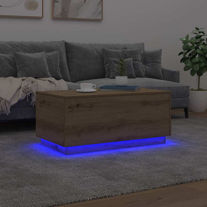 sofabord med LED-lys 90x50x40 cm kunsteg