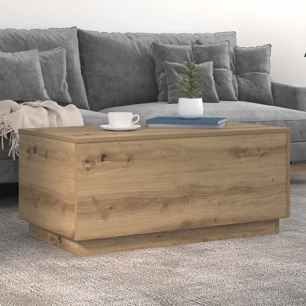 sofabord med LED-lys 90x50x40 cm kunsteg