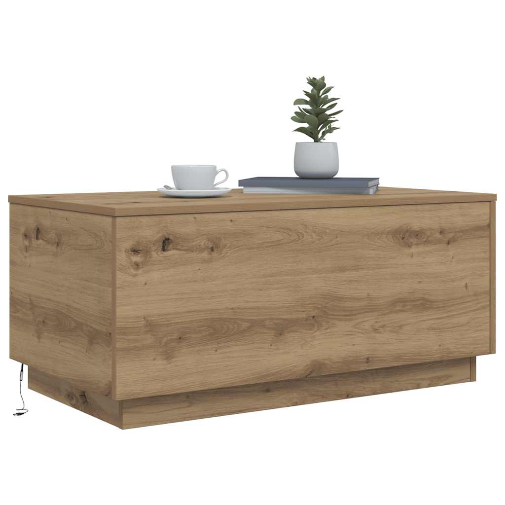 sofabord med LED-lys 90x50x40 cm kunsteg