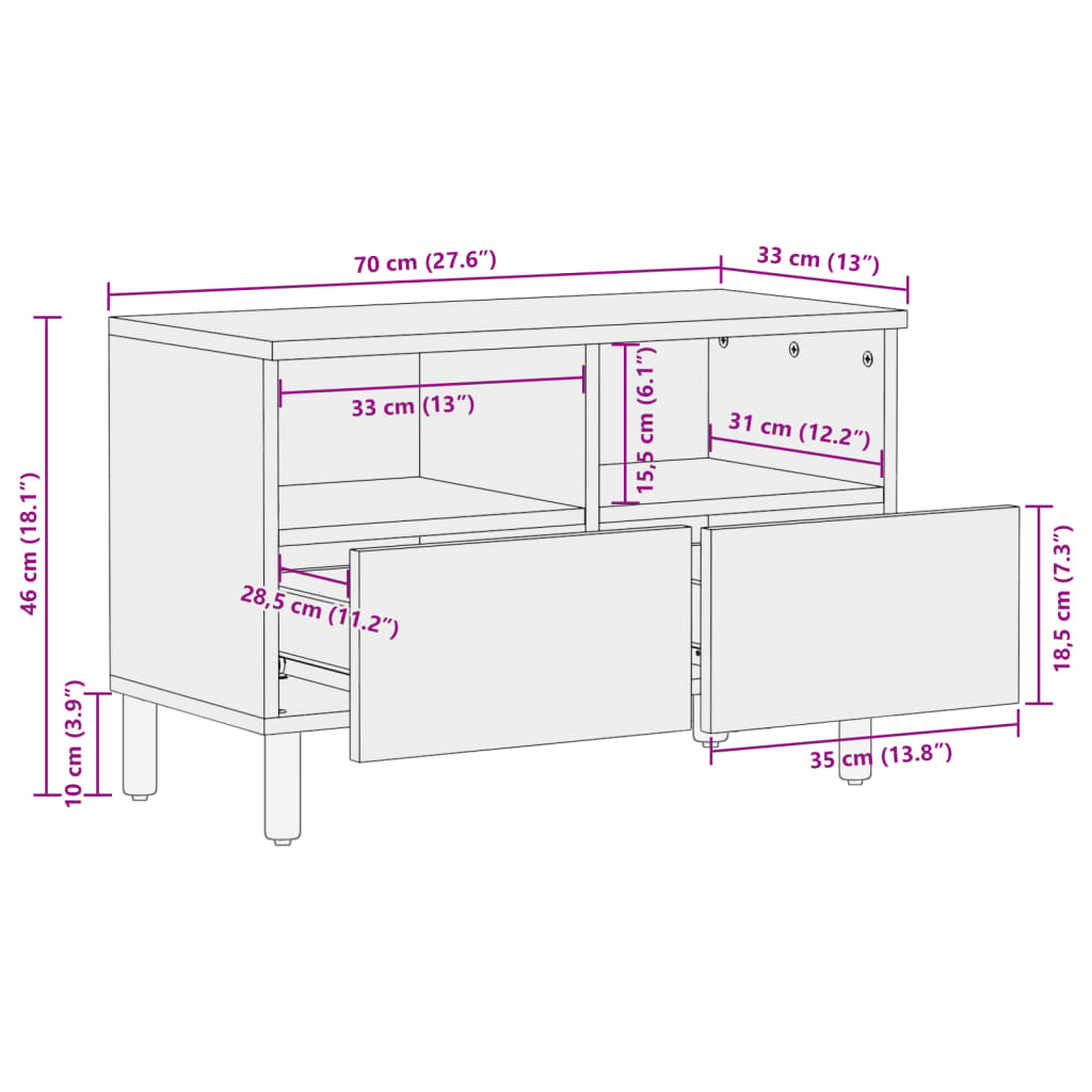 tv-bord 70x33x46 cm konstrueret træ sort