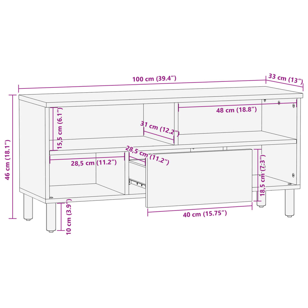 tv-bord 100x33x46 cm konstrueret træ sort