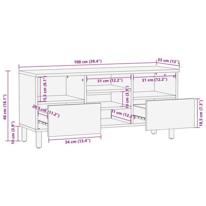 tv-bord 100x33x46 cm konstrueret træ sort