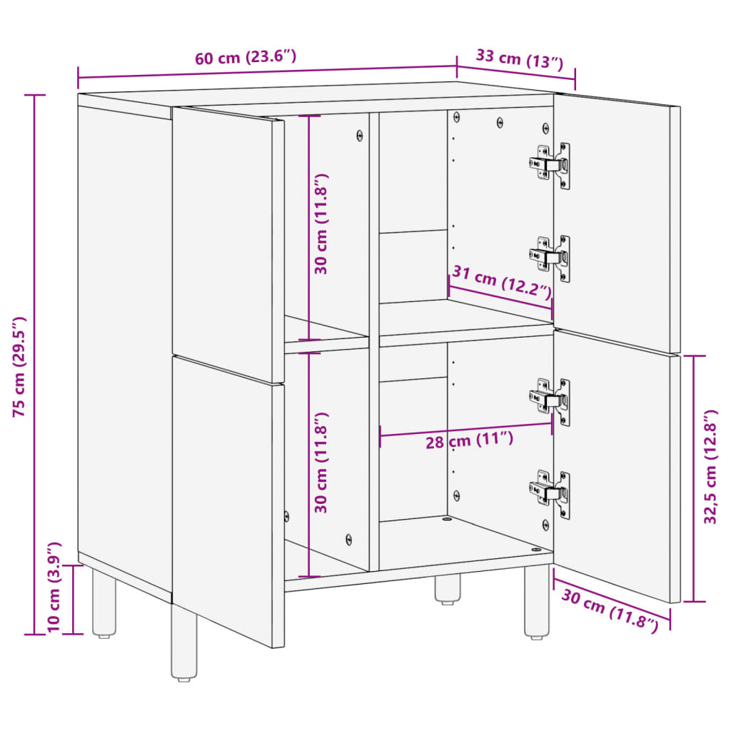 skab 60x33x75 cm konstrueret træ sort
