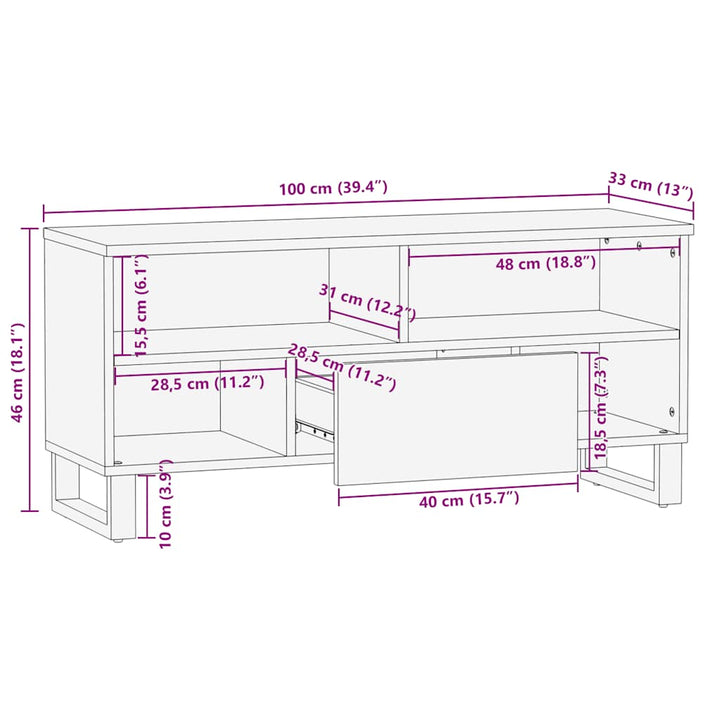 tv-bord 100x33x46 cm massivt mangotræ sort