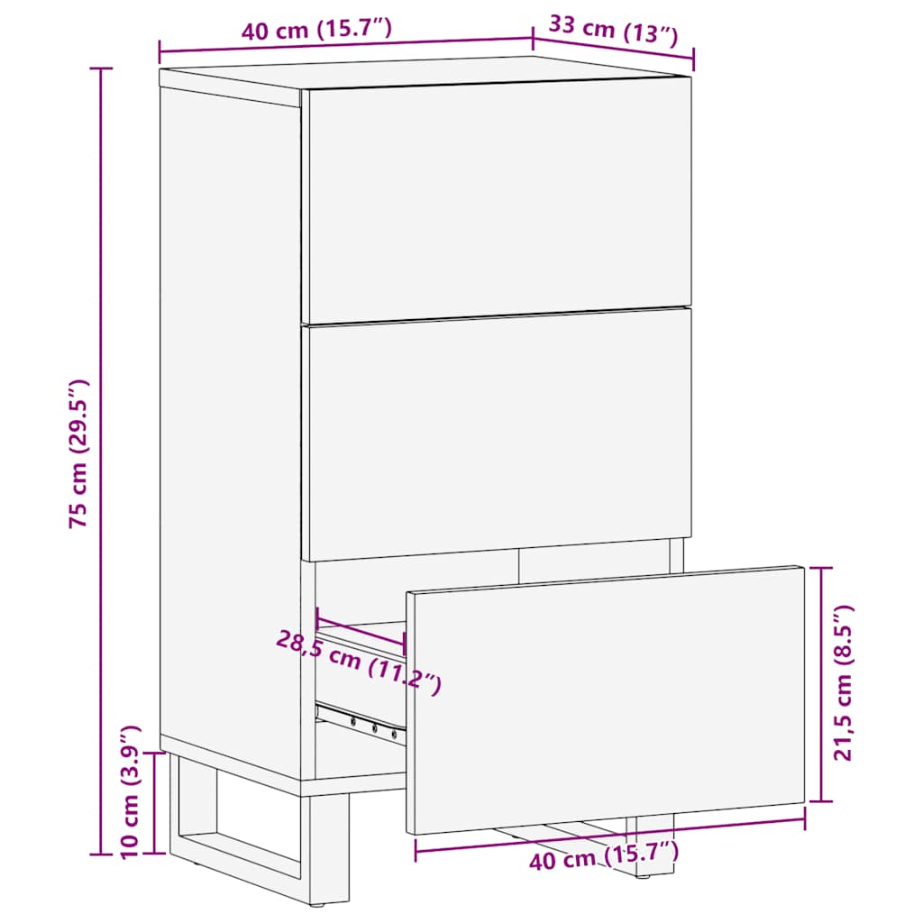 skænk 40x33x75 cm massivt mangotræ sort