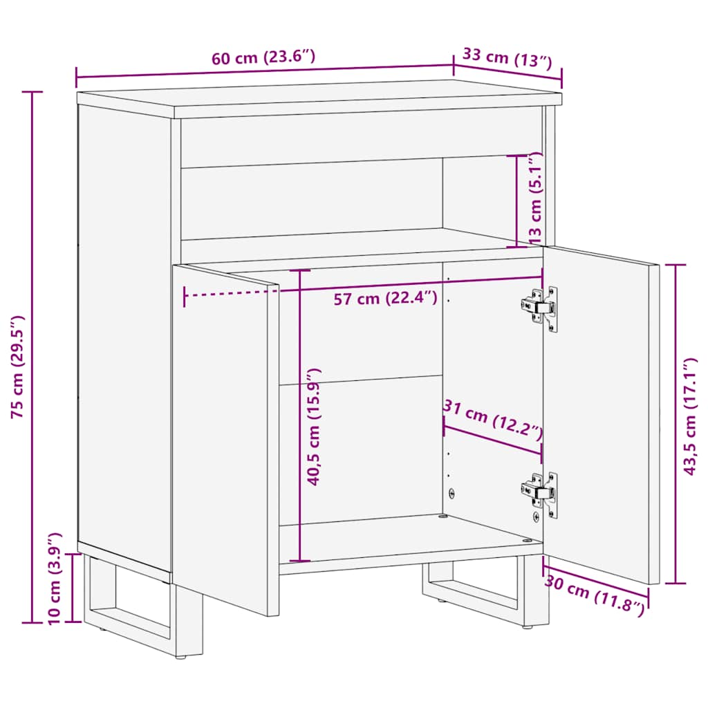 skænk 60x33x75 cm massivt mangotræ sort