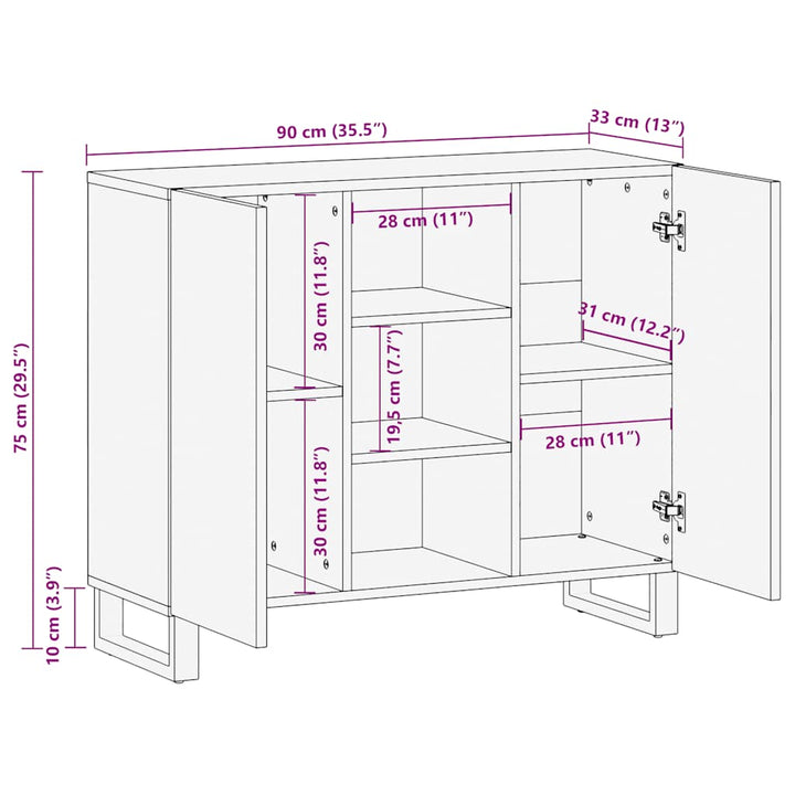 skænk 90x33x75 cm massivt mangotræ sort