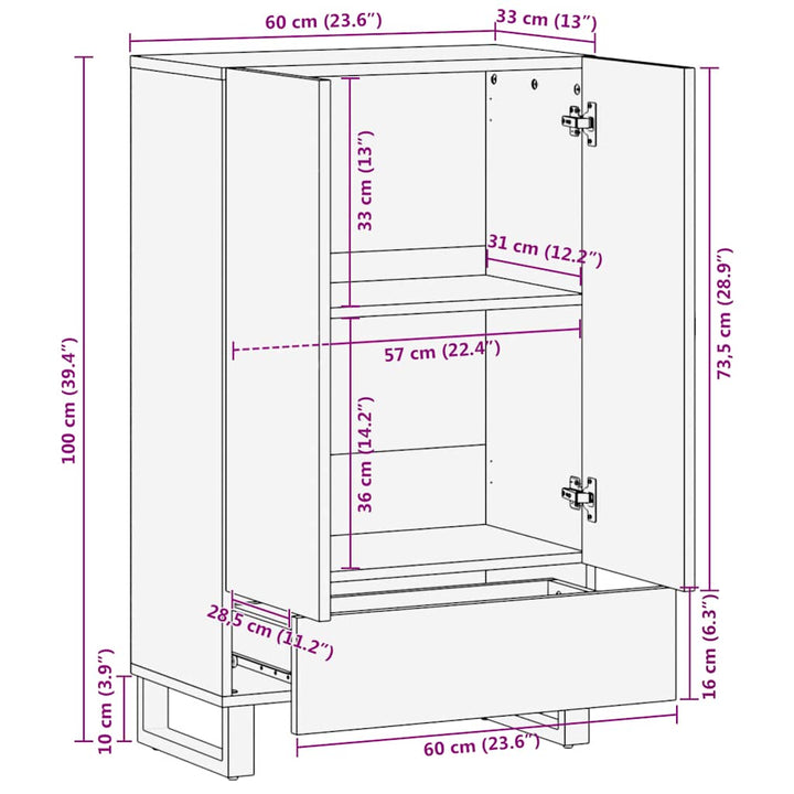 skab 60x33x100 cm massivt mangotræ sort