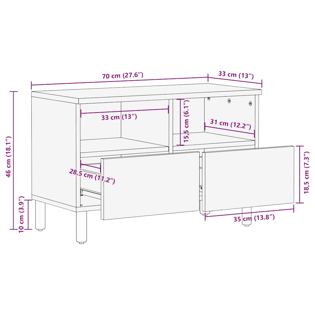 tv-bord 70x33x46 cm massivt mangotræ brun