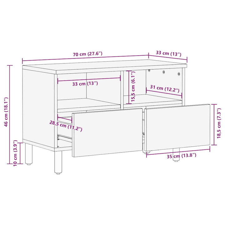 tv-bord 70x33x46 cm massivt mangotræ brun