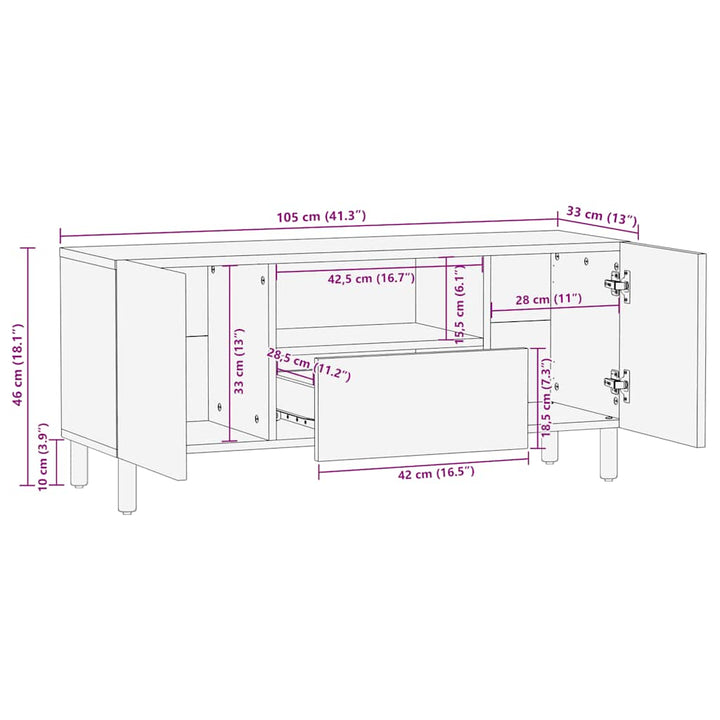 tv-bord 105x33x46cm massivt mangotræ brun